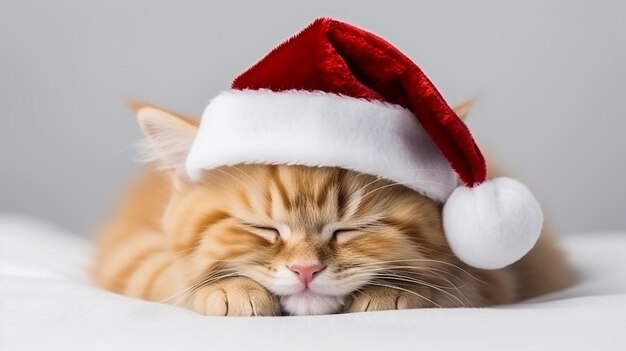 Cute merry Christmas winter pet kitten ginger cat