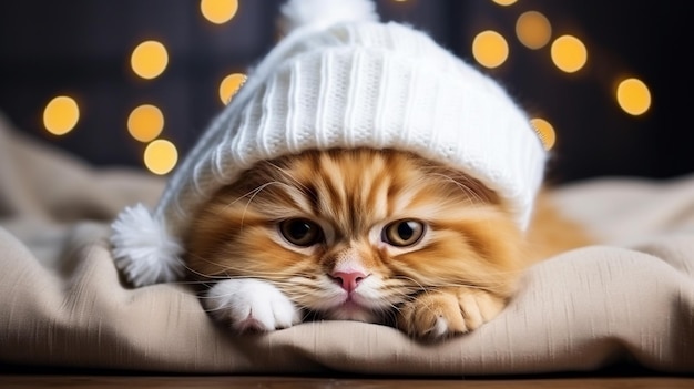 Cute merry Christmas winter pet kitten ginger cat