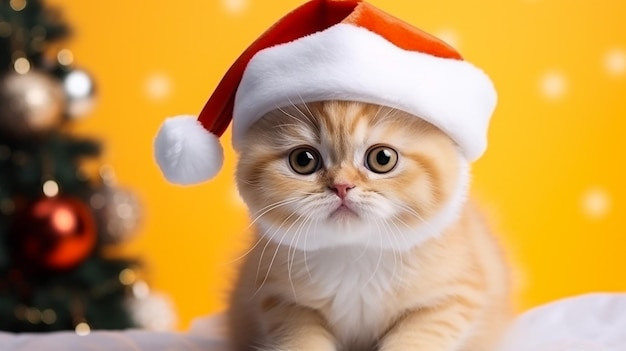 Cute merry Christmas winter pet kitten ginger cat