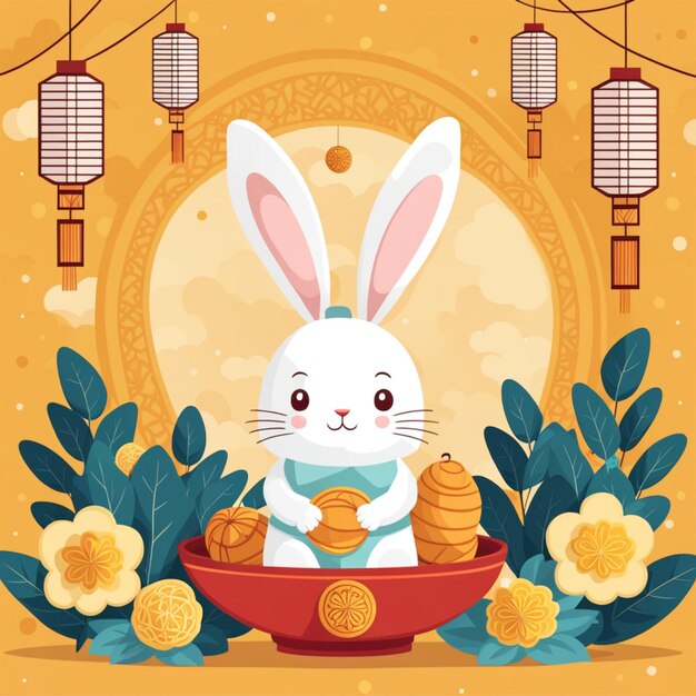 Photo cute mid autumn festivities with cute rabbits