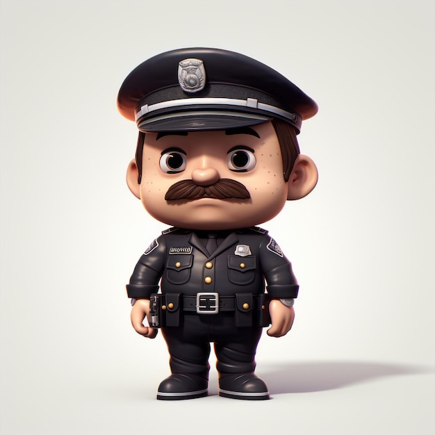 Photo cute mini cop cartoon character with a mustache