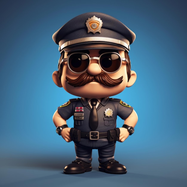 콧수염이 있는 귀여운 미니 경찰 만화 캐릭터
