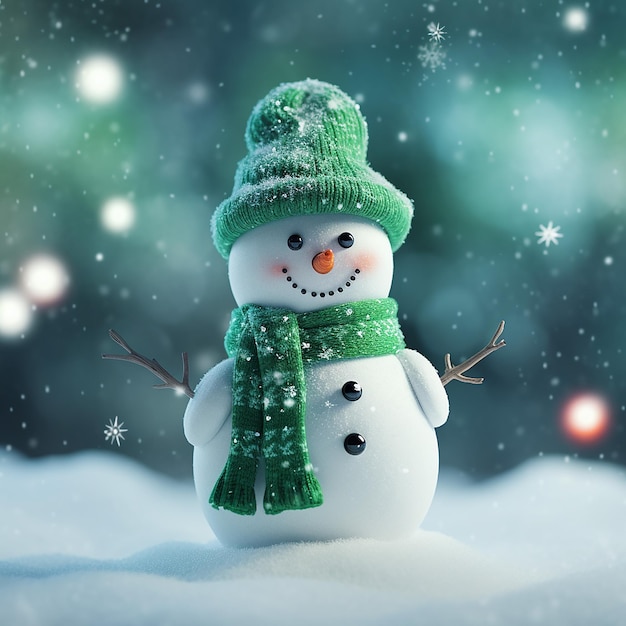 Photo cute mini snowman wear green winter clothes