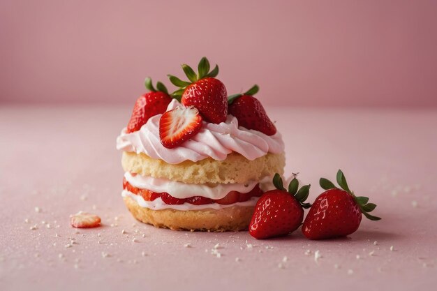 Photo cute mini strawberry shortcake on blue background