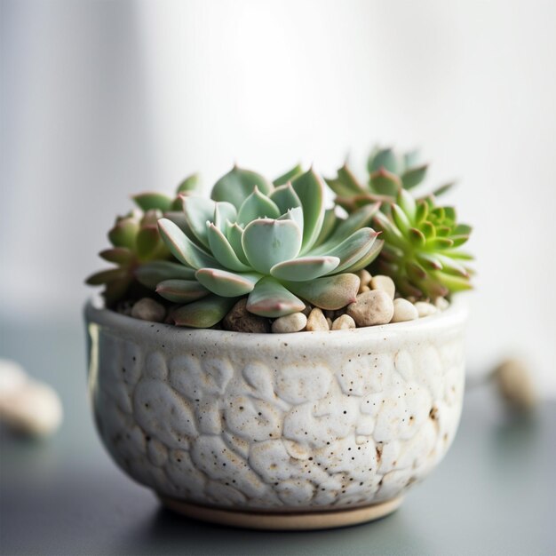 Cute Mini Succulents Plant In A Pot On White Background