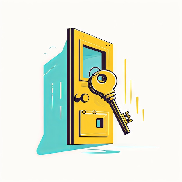 cute minimalist cartoon a bank loan becoming a key unlocking the door to financial opportunities for