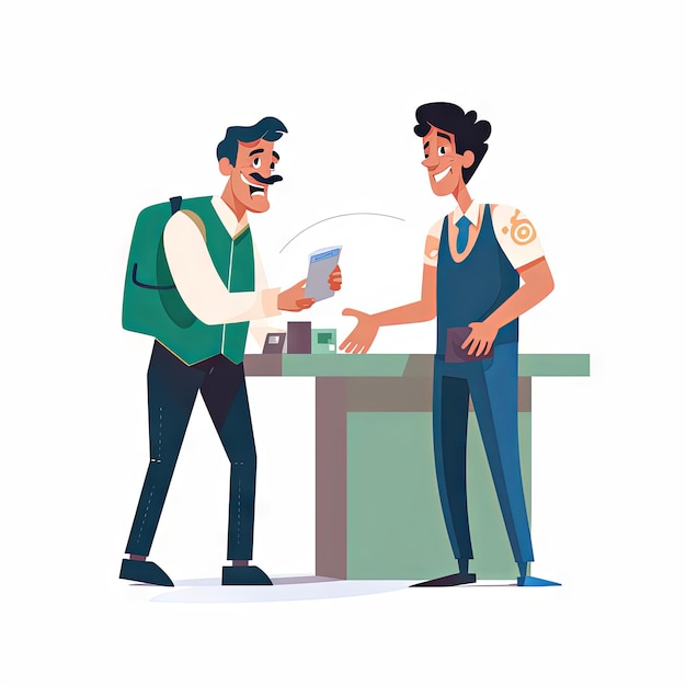 Photo cute minimalist cartoon a man paying with money cash for a museum entry