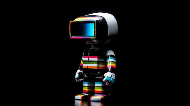 Cute minimalistic android Companion Vinyl Figure on black background generative AI