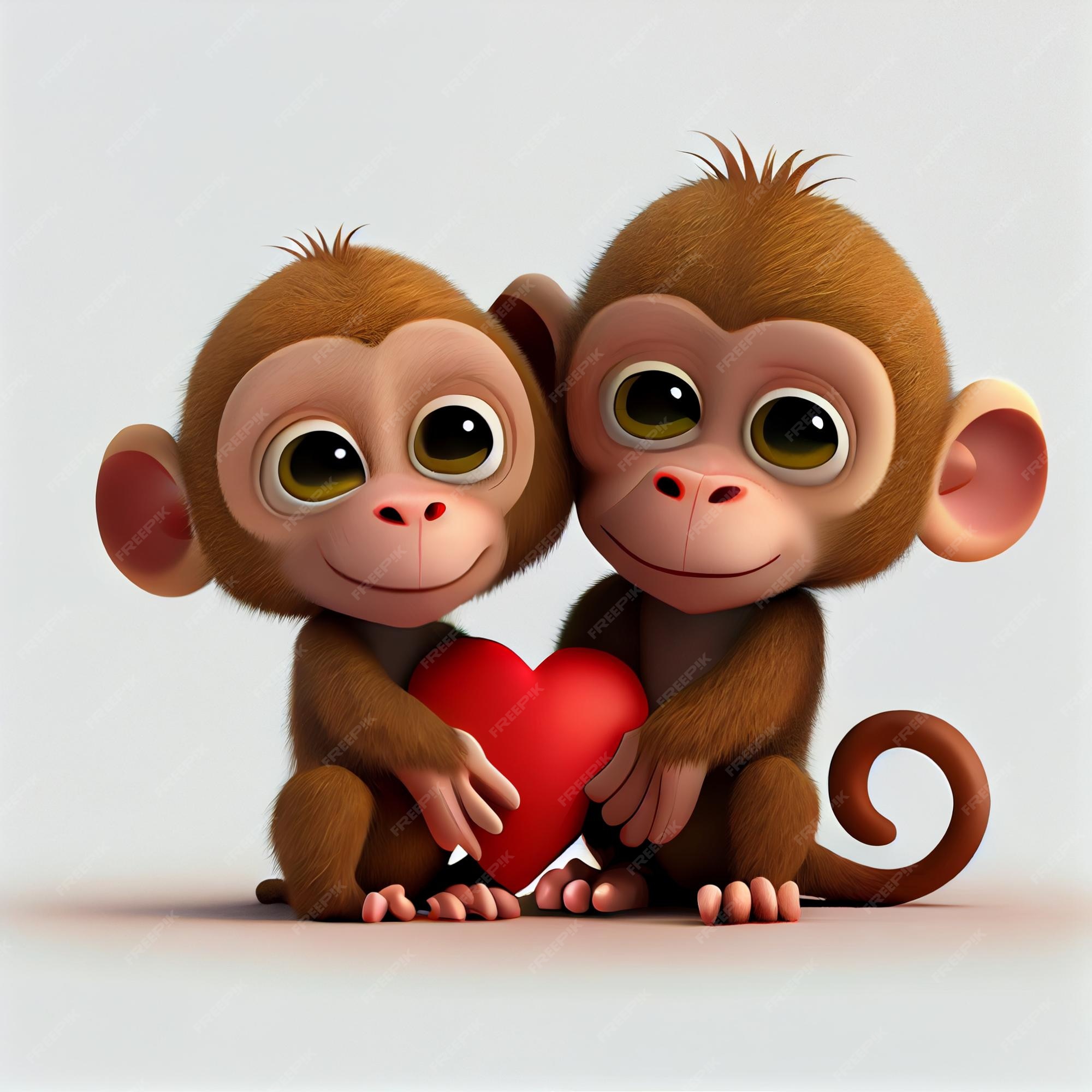 Premium Photo | Cute monkey or ape couple in love with hearts 3d render cartoon illustration Premium Photo | Cute monkey or ape couple in love with hearts 3d render cartoon illustration