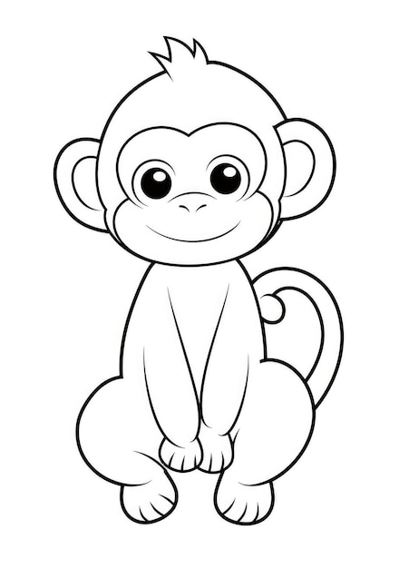 cute monkey coloring page on A4 paper