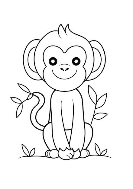 Photo cute monkey coloring page on a4 paper