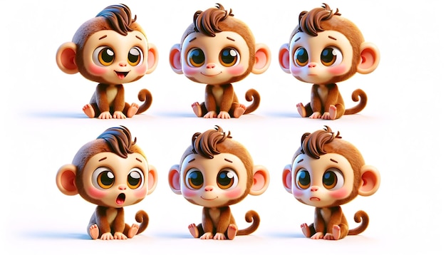 cute monkey in four distinct poses and expressions happiness curiosity surprise and relaxation
