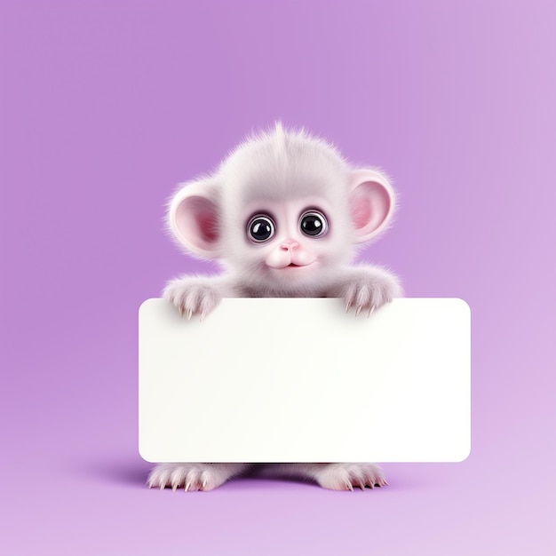 Cute monkey holding empty banner 3d render style ai generated