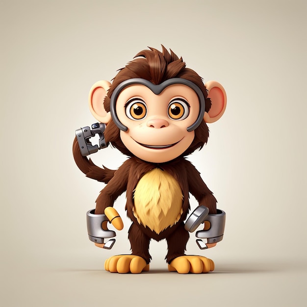 Photo cute monkey with metal hand cartoon vector icon illustration animal nature icon concept isolated