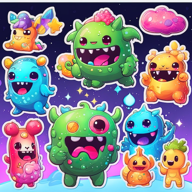 Cute monster cartoon sticker illustration