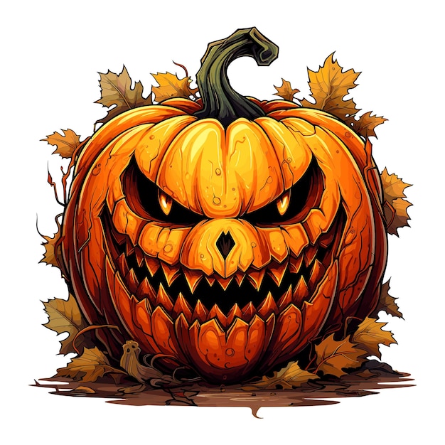 Cute Monster pumpkin Halloween vector illustration and drawn flat Halloween pumpkin illustration