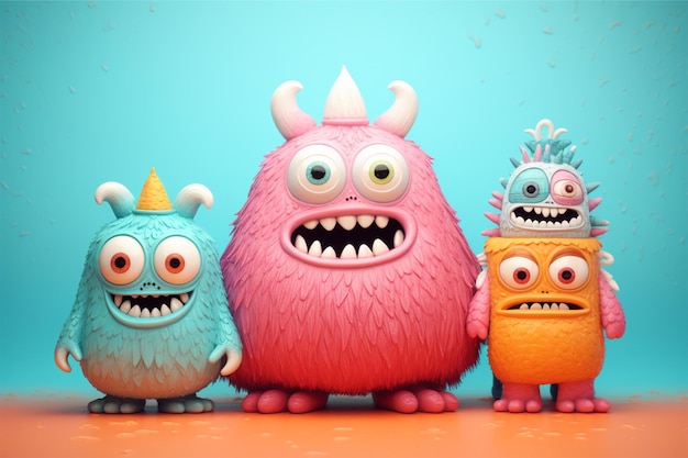cute monsters on a beautiful colored background