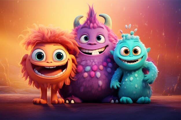 cute monsters on a beautiful colored background