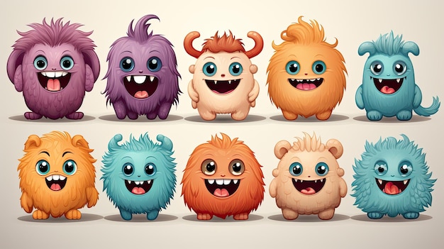Photo cute monsters in trendy contemporary art style vector