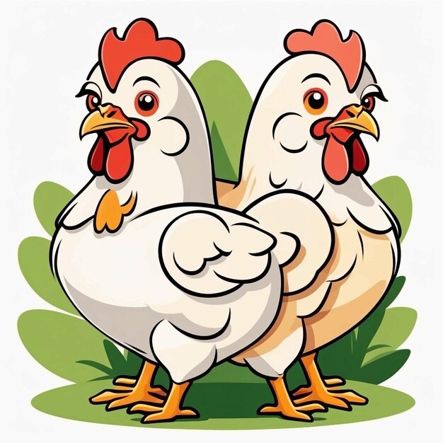 Cute mother chicken with hen cartoon vector illustration