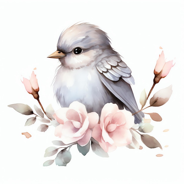 Cute Mourning dove bird watercolor illustration clipart