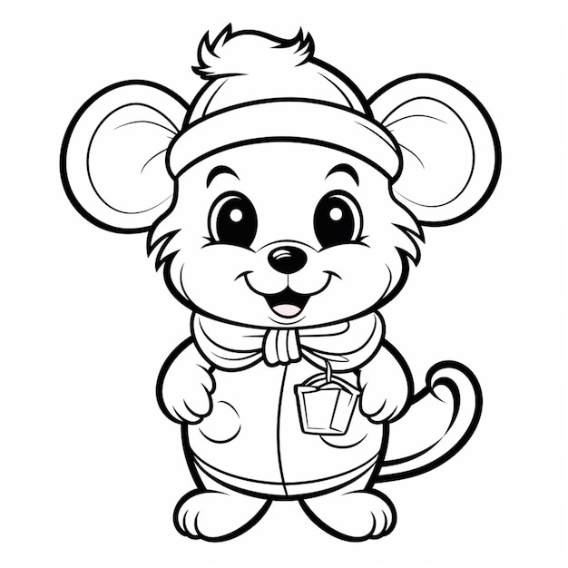 Cute mouse cartoon clipart black and white drawing picture AI Generated art