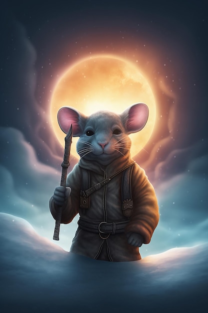 Cute mouse character brave warrior