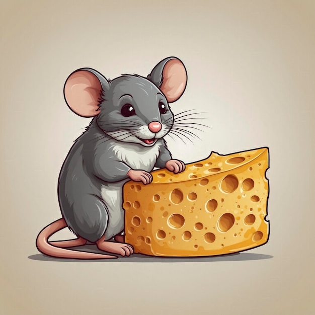 Photo cute mouse and cheese a charming flat logo design illustration vector capturing the innocence