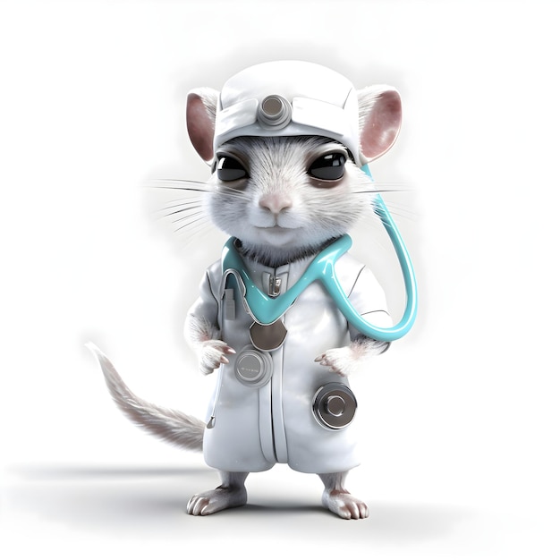 Cute mouse doctor with stethoscope and stethoscope