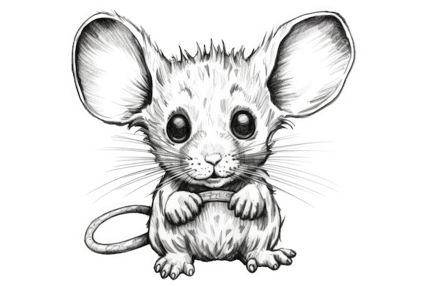 Cute Mouse drawing on white background generative AI