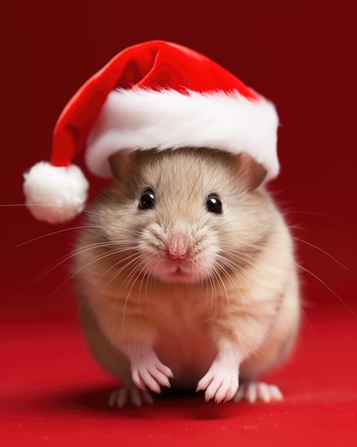 サンタクロースの服を着た可愛いネズミ