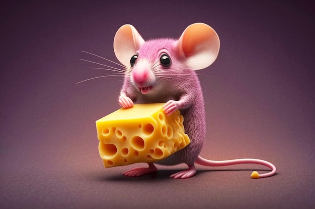 Фото Милая мышка ест сыр с большим ртом и длинными розовыми ушами