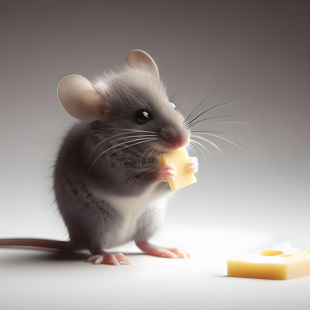 Cute mouse eating cheese