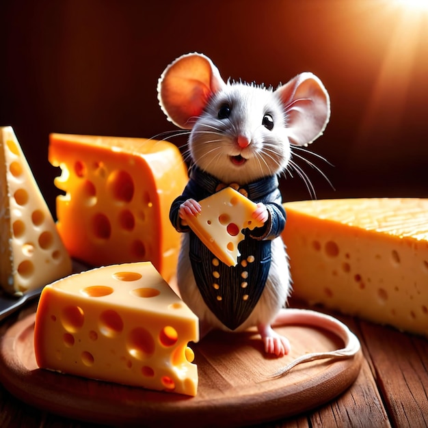 Photo cute mouse holding precious cheese their valuable treasure