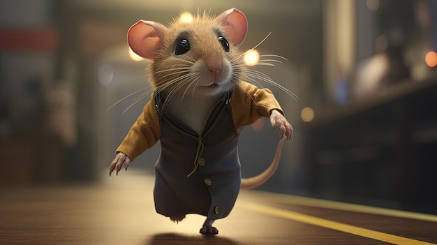 Cute mouse running digital art illustration Generative AI