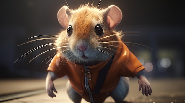 Cute mouse running digital art illustration Generative AI