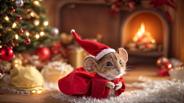 Cute mouse in santa hat