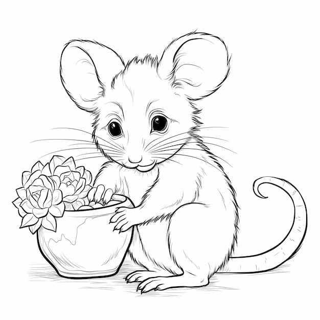 cute mouse with flowers coloring page