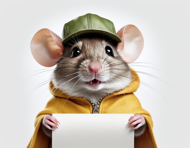 Photo cute mouse with human hat anthropomorphic animal illustration