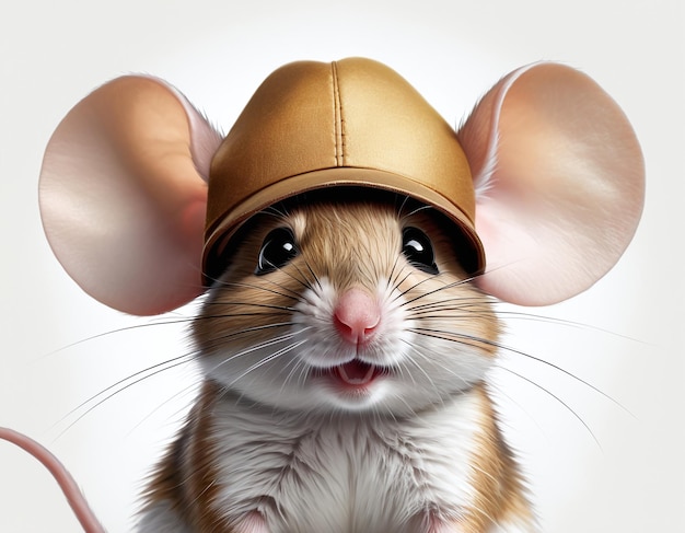 Photo cute mouse with human hat anthropomorphic animal illustration