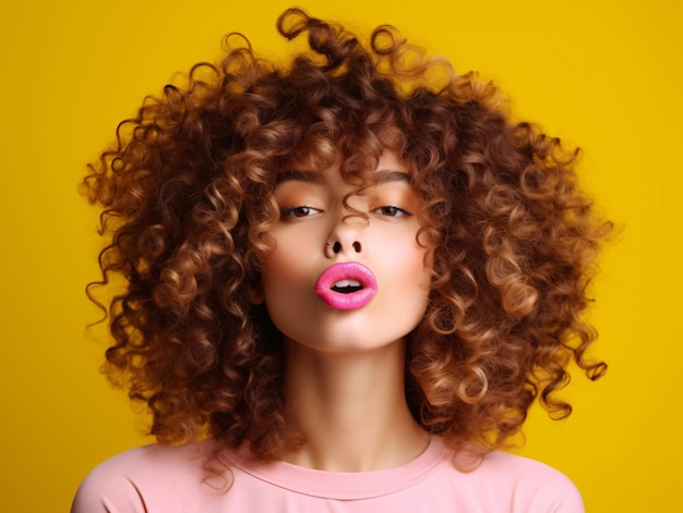 Cute multi racial curly woman with sexy pink lips