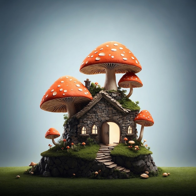 Photo cute mushroom house