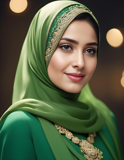 Photo cute muslim girl in green color hijab