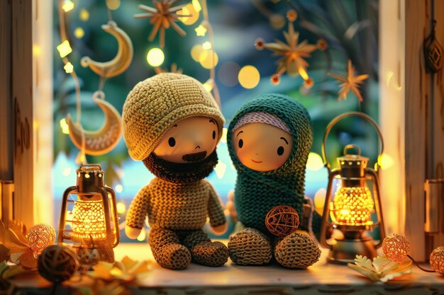 Cute Muslim knitted doll Ramadan Kareem concept