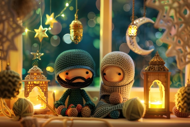 Cute Muslim knitted doll Ramadan Kareem concept