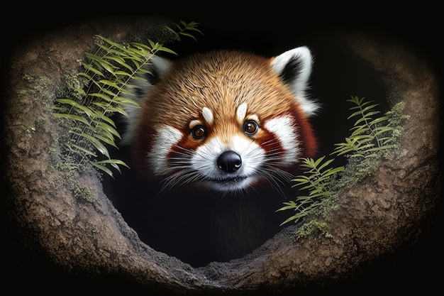 A cute muzzle of a raccoon with red hair and smart eyes Generative AI