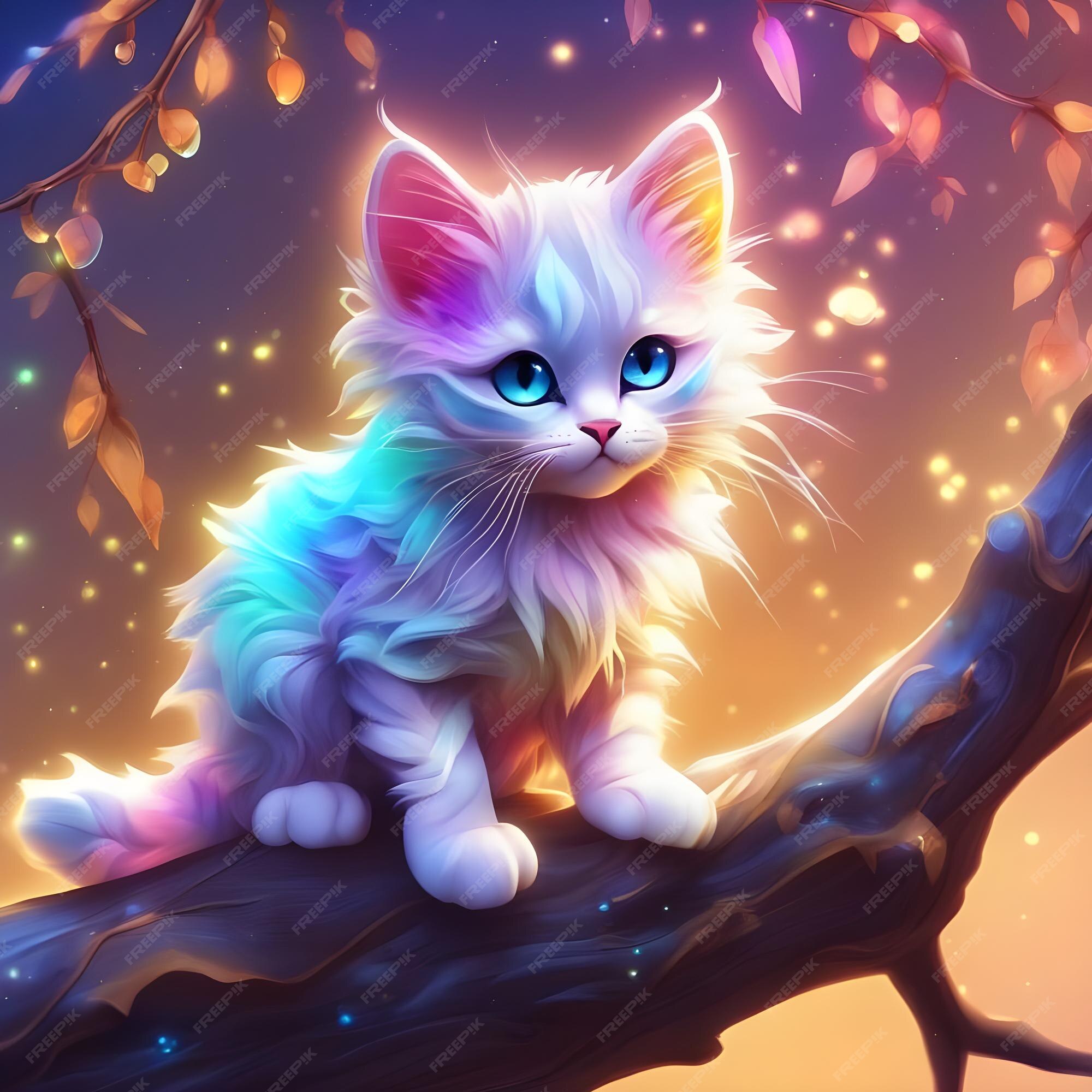 Premium AI Image Cute Mystical Cat On Tree Branch cute-cat-tree-print-t-shirt-lalamise