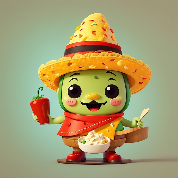 Cute Nachos Wearing Hat And Holding Chili Sauce Cartoon Vector Icon Illustration Food Holiday Icon Concept Isolated Premium Vector Flat Cartoon Style