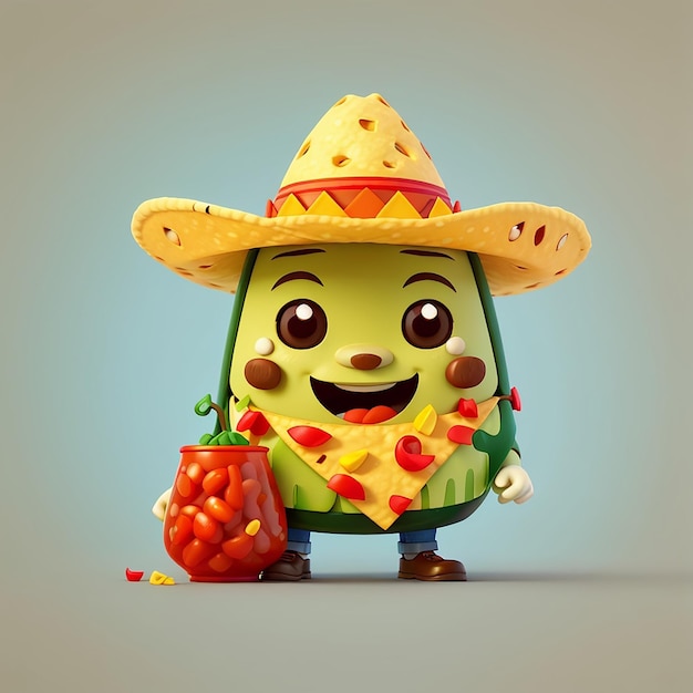 Cute Nachos Wearing Hat And Holding Chili Sauce Cartoon Vector Icon Illustration Food Holiday Icon Concept Isolated Premium Vector Flat Cartoon Style