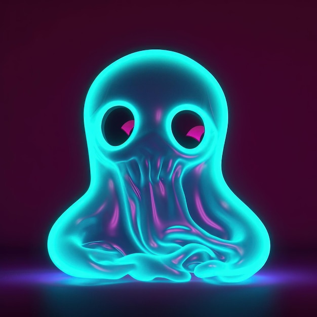 Cute neon glowing ghost 3d generative AI